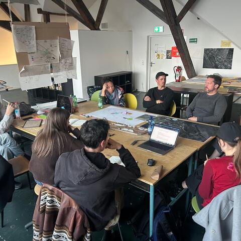Members of the Water Hub Team master planning with Architecture students from the Technical University of Munich. (May 2026)